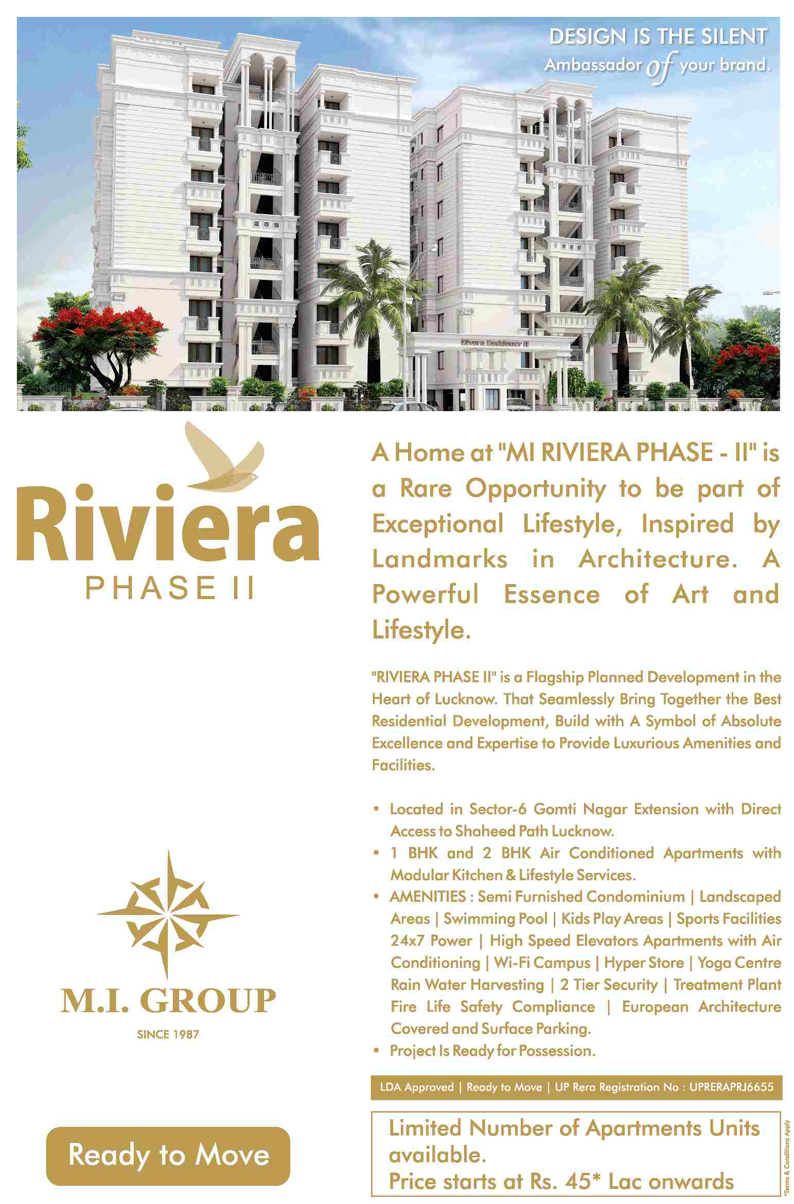 Book ready possession homes @ Rs 45 Lacs at MI Riviera Residency Phase 2 in Lucknow